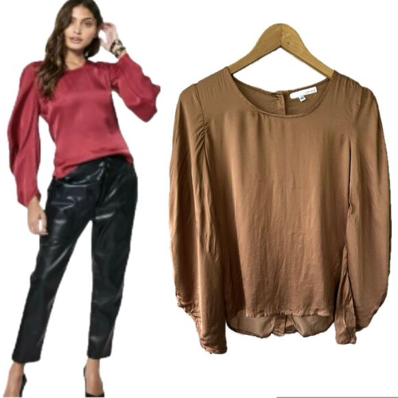Young Fabulous & Broke Voluminous Balloon Sleeve Back Button Down Silky Blouse - Picture 1 of 9